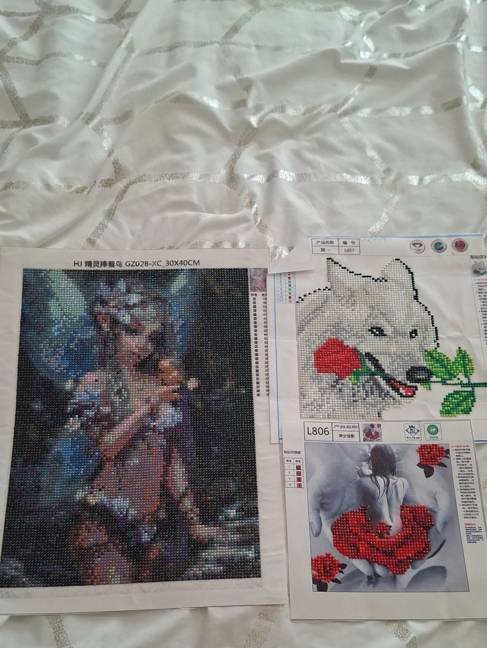 Diamond Painting Kits - Fairy, Wolf with Rose, and Red Rose Figure